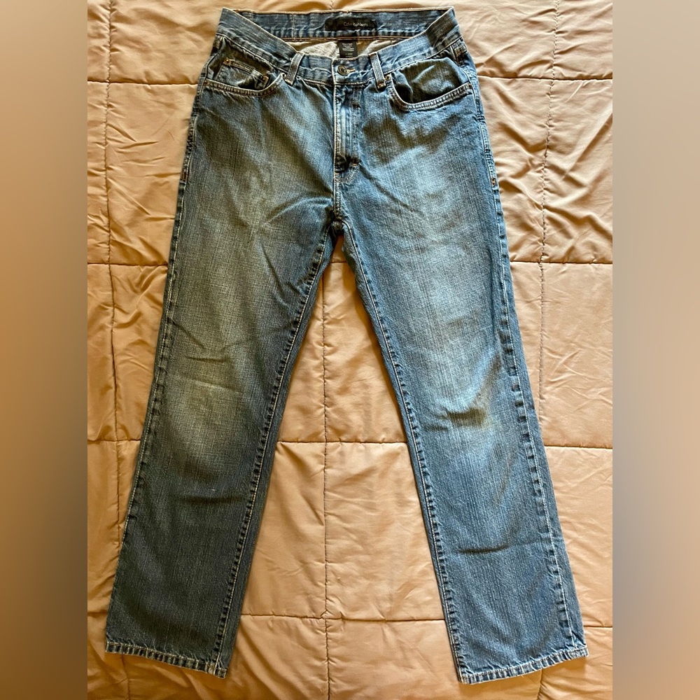 Calvin Klein Blue Denim Men's Jeans, size 31x32 low rise, straight leg, med wash
